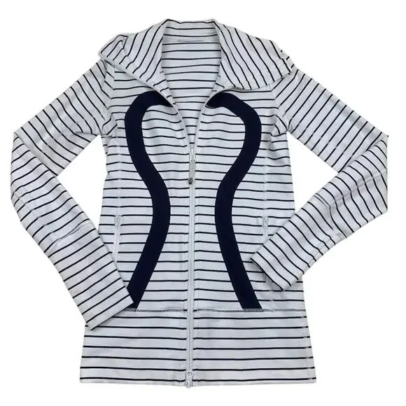 Lululemon In Stride Jacket Quiet Stripe White Deep Indigo / Deep Indigo Size 2 - Picture 2 of 7